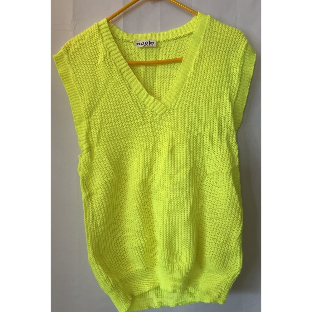Vintage Adele Acrylic Sweater Vest‎ Neon Yellow Women's M